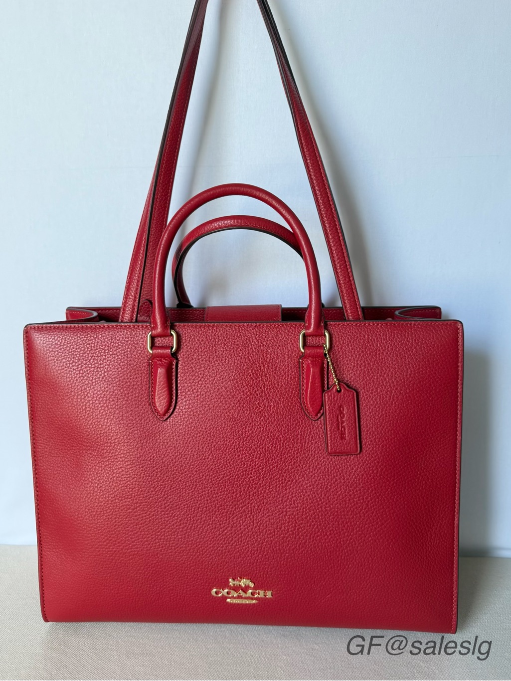 Coach Maggie Tote True Red Large Complete Styled Set (Bag + Chain + Scarf)